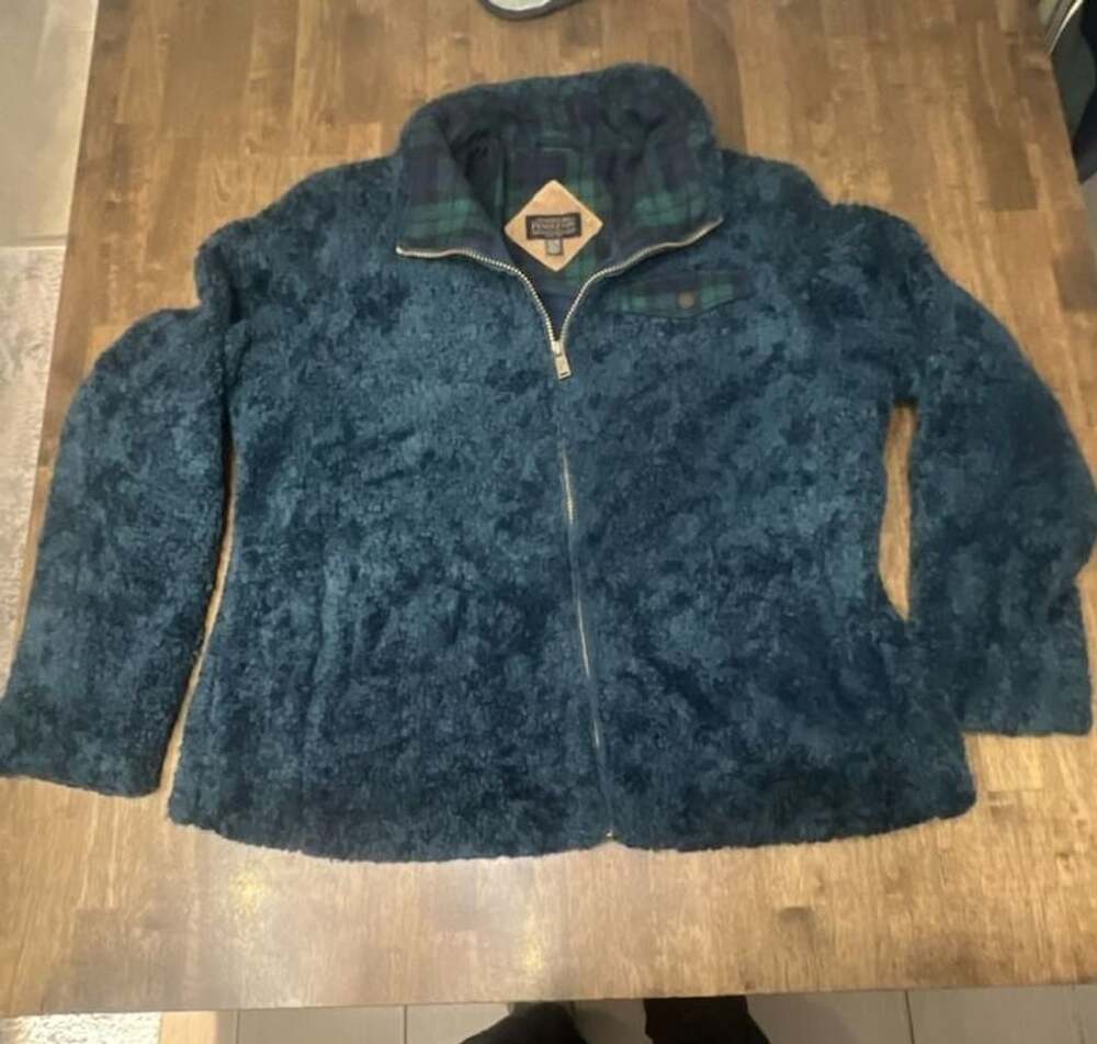 Pendleton Women's Sherpa Fleece Deep Pile Blue Blackwatch Plaid Jacket Size XL